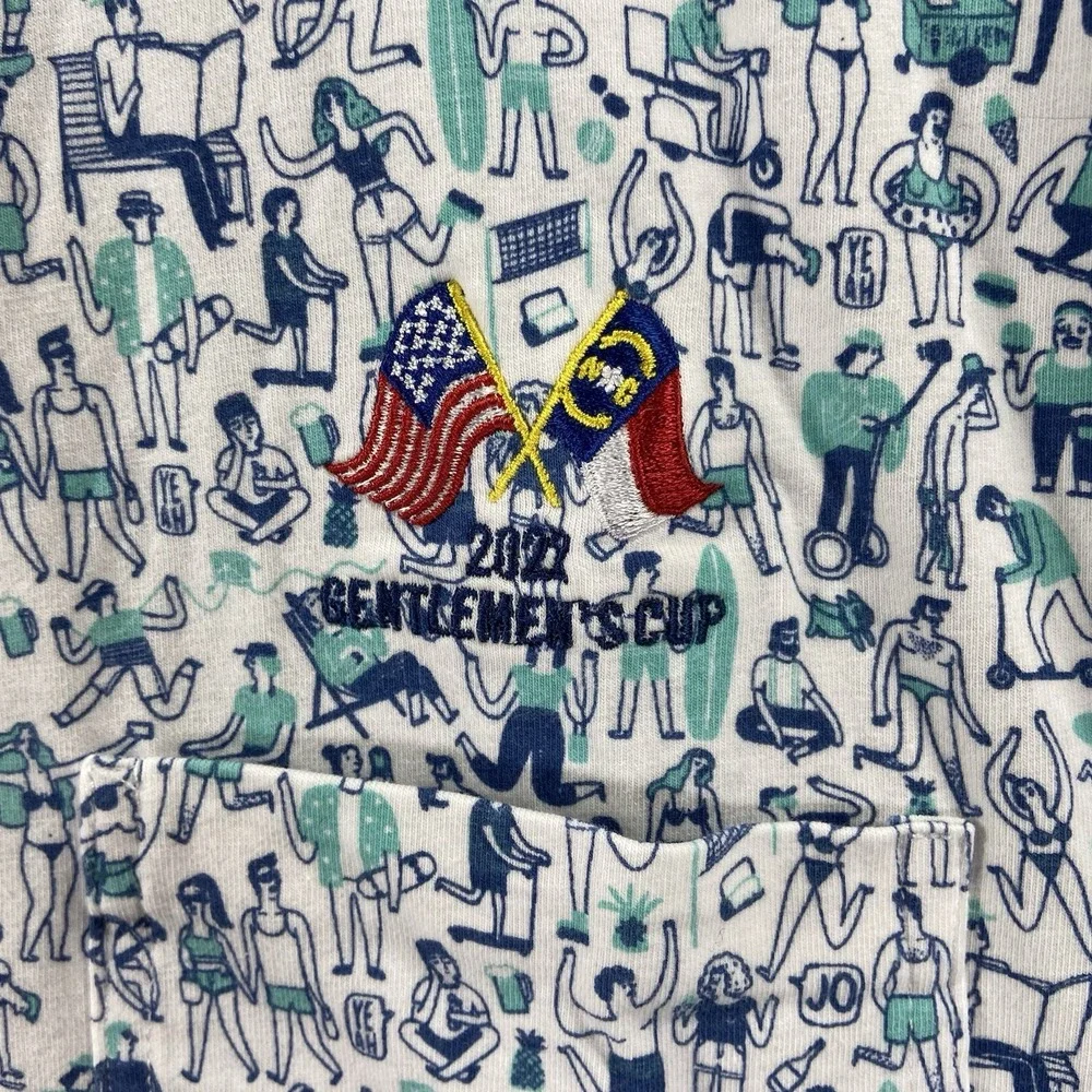 Johnnie-O Shirt men's Medium Polo Golf Pullover Beach Beer Surf Skater AOP Print
